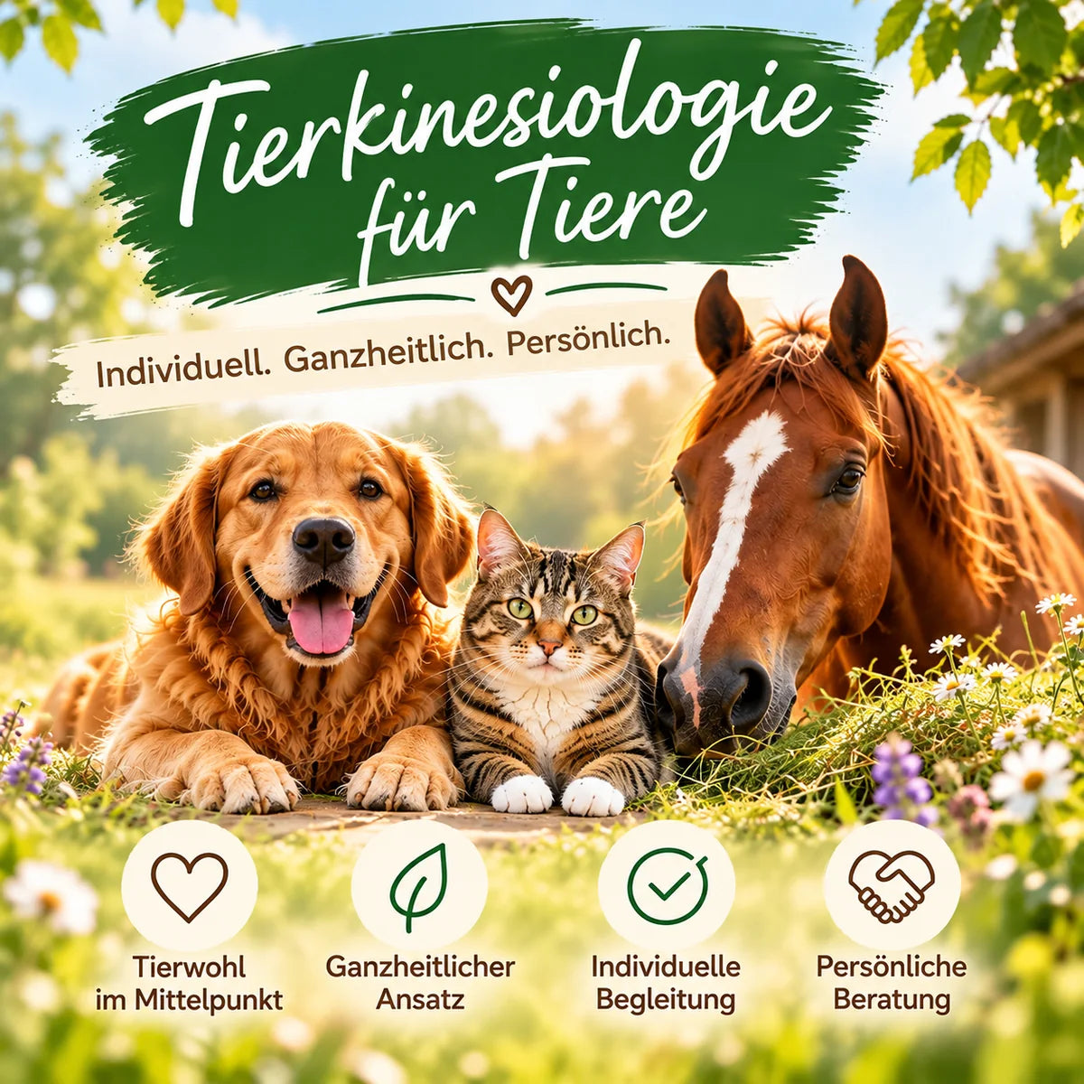 Tierkinesiologie für Hunde, Katzen und Pferde bei TIER IM MITTELPUNKT – individuelle, ganzheitlich orientierte Tierberatung und persönliche Begleitung.