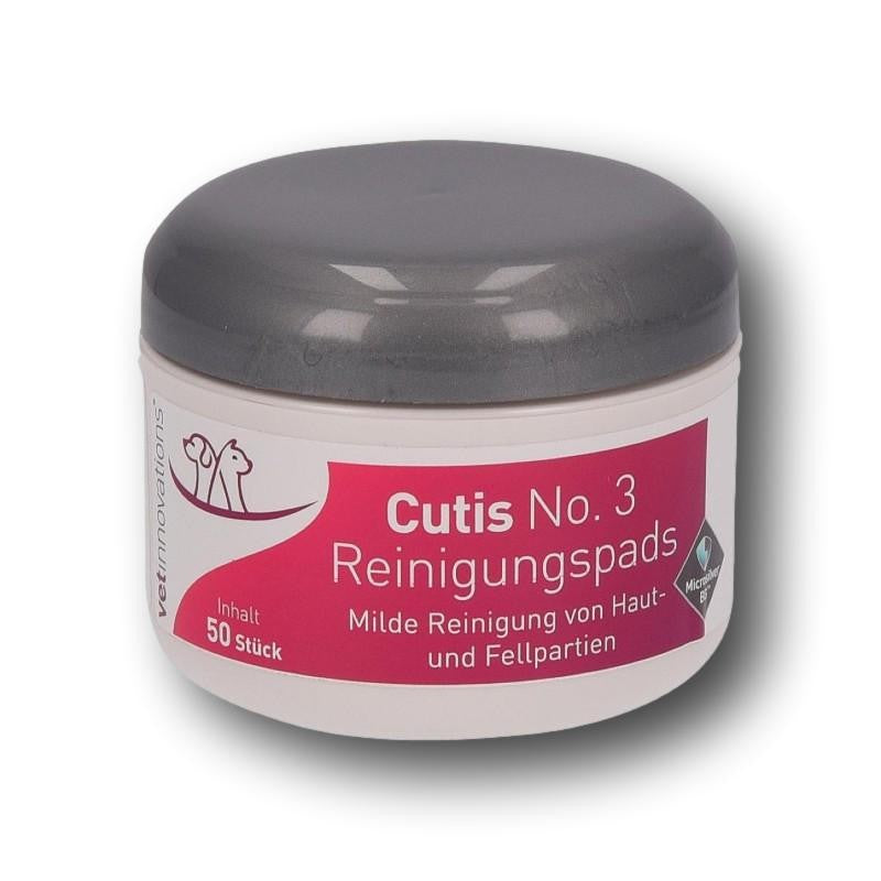 Cutis No. 3 Reinigungspads reinigt Haut und Fell mild, spendet Feuchtigkeit und unterstützt trockene, gerötete sowie zu Juckreiz neigende Tierhaut.