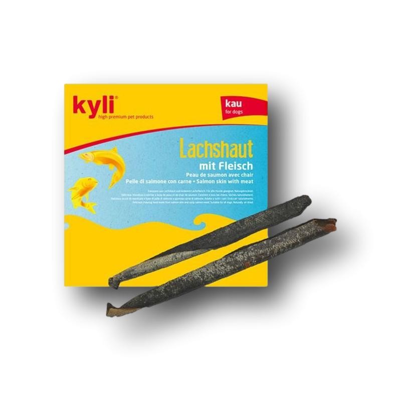 Kyli Lachshaut mit Fleisch für Hunde, hochwertiger Fisch-Kausnack, schonend getrocknet und naturbelassen, ideal zur täglichen Beschäftigung und für abwechslungsreiche Fütterung