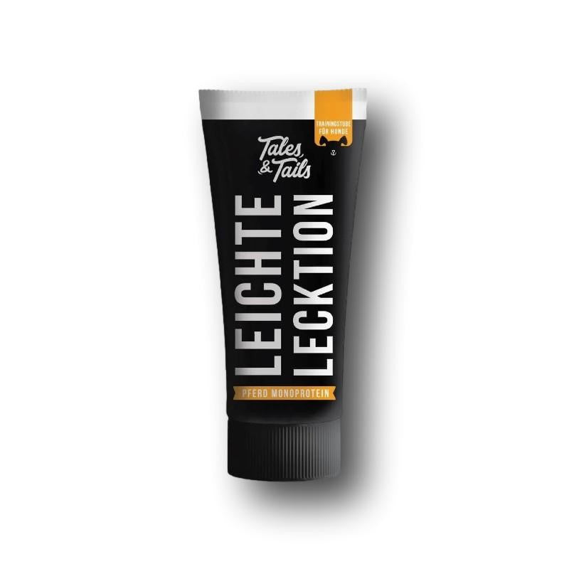 Tales & Tails Super Schleckpot ist ein cremiger Pferde -Snack aus der Tube für Training, Spaziergänge und kleine Belohnungen für Hunde im Alltag.