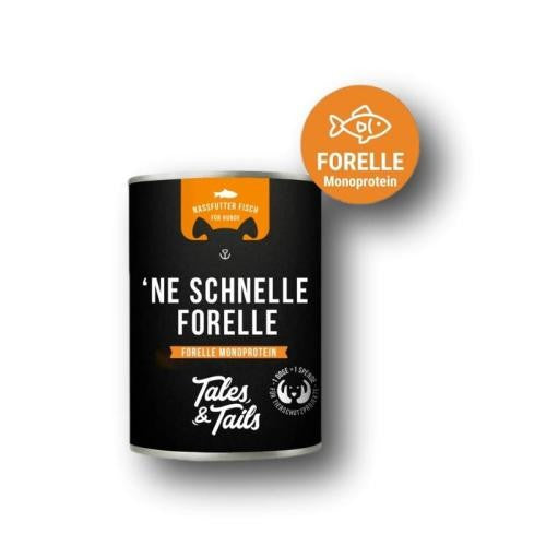 Mit 70 % Forelle, Brühe und Mineralstoffen: ein natürliches Fisch-Nassfutter mit Omega-3-Fettsäuren, ideal auch für sensible Hunde im Alltag.